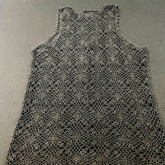 VTG Dana Scott black deep v button down crochet vest sz L - Picture 7 of 11